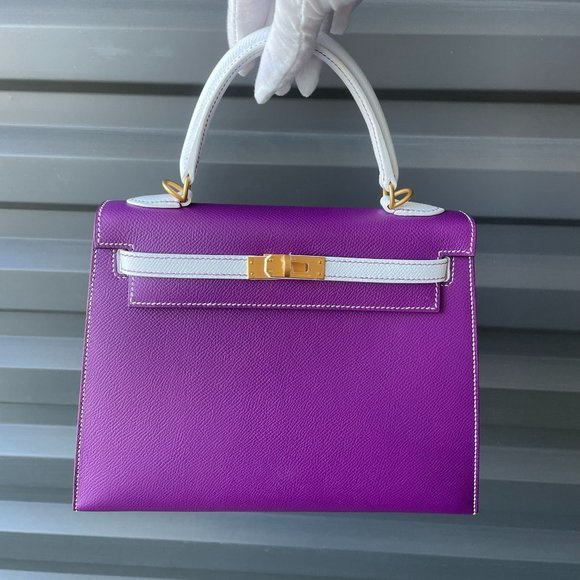 NIB HERMES HSS Kelly 25 Epsom SO "Anemone" & White "Blanc" Brushed Gold HW - Picture 12 of 12